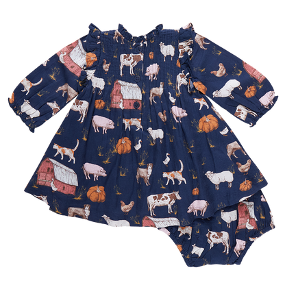 Baby Girls Stevie Puff Sleeve Dress set + On The Farm || Pink Chicken