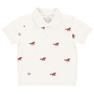 Boys Alec Shirt - Lucky Horses Embroidery ||  Pink Chicken