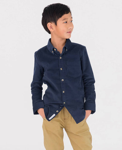 Boys Dark Navy Stretch Corduroy Long Sleeve Button Down Shirt