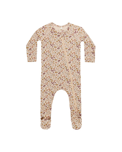 Quincy Mae Posey Bamboo Zipper Footie - Fall Floral, Fall Collection 2024 Hello Baby