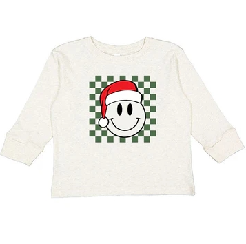 Santa Smiley Christmas Long Sleeve Tee - Natural | Sweet Wink